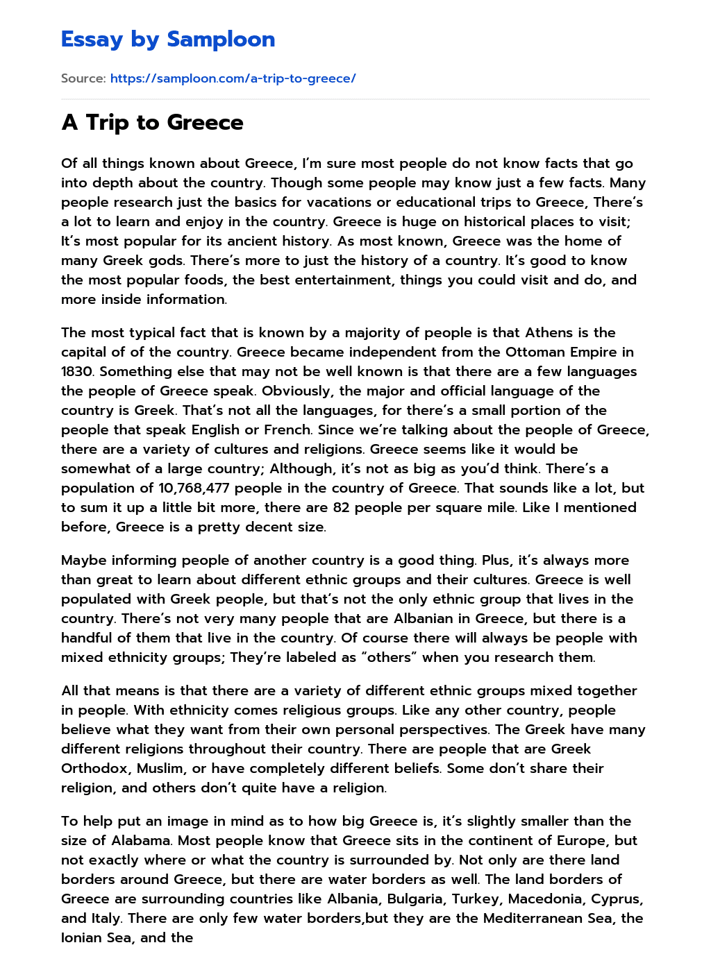 ≫ A Trip to Greece Free Essay Sample on