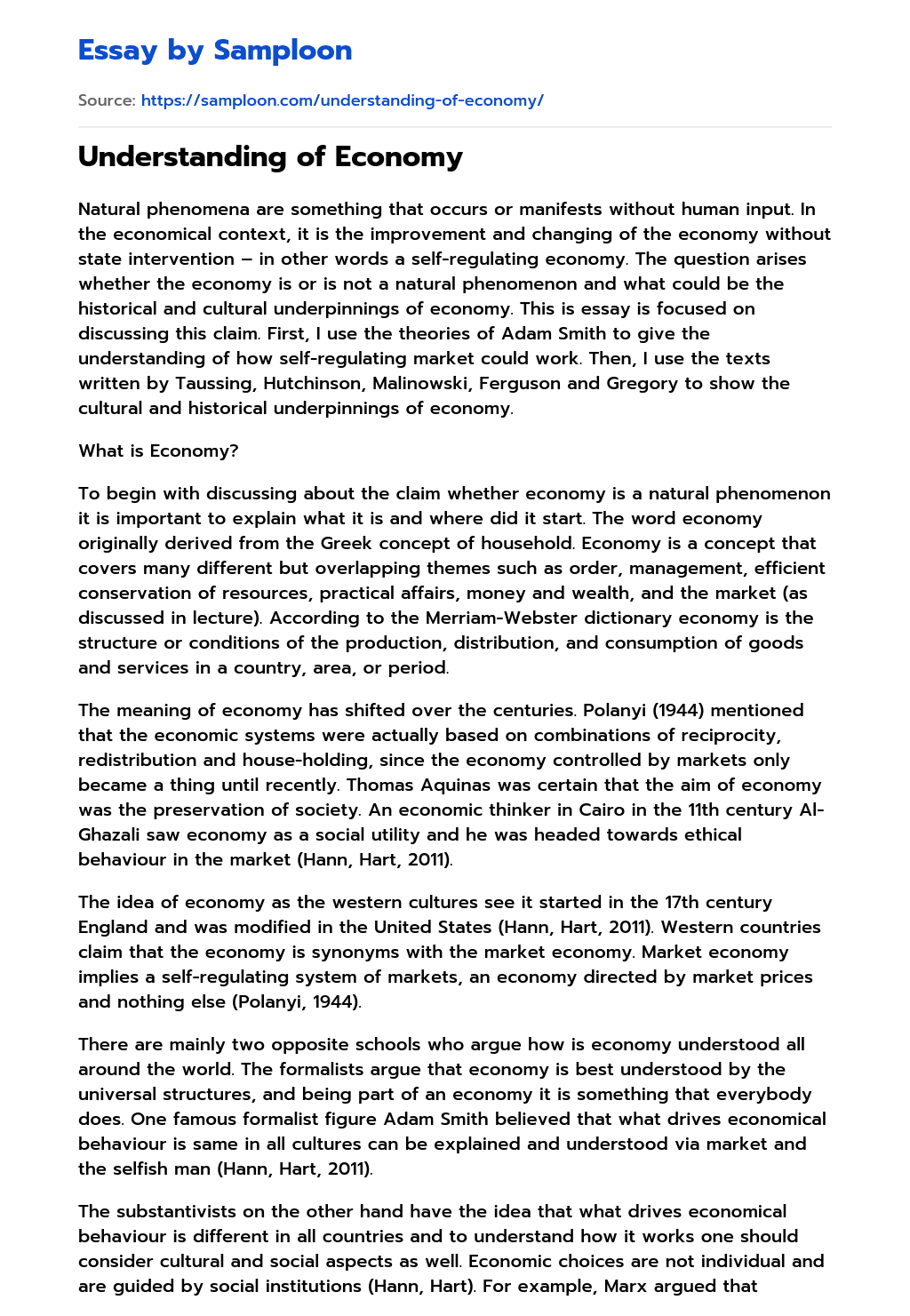 ≫ Understanding of Economy Free Essay Sample on