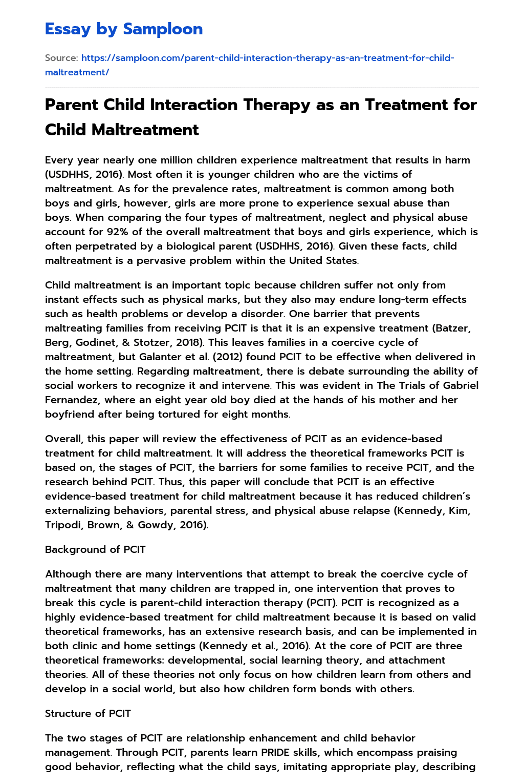 ≫ Parent Child Interaction Therapy as an Treatment for Child