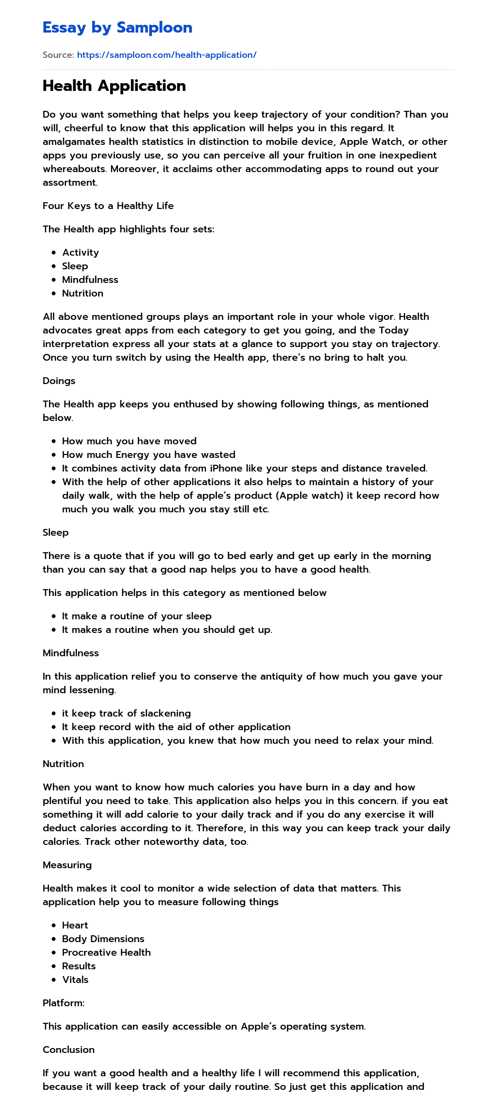 ≫ Health Application Free Essay Sample on