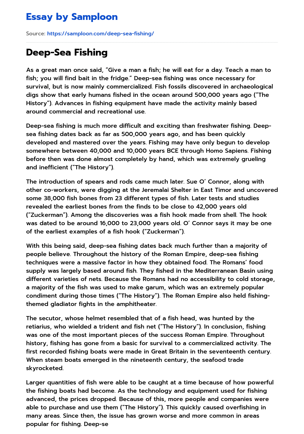 ≫ DeepSea Fishing Free Essay Sample on