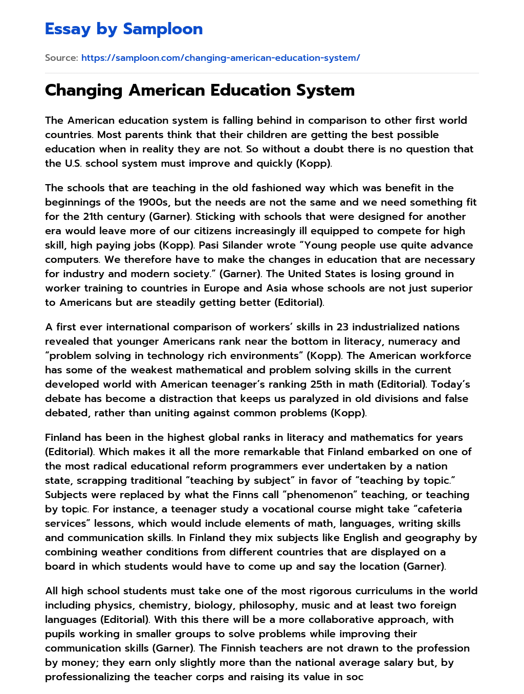 ≫ Changing American Education System Free Essay Sample on