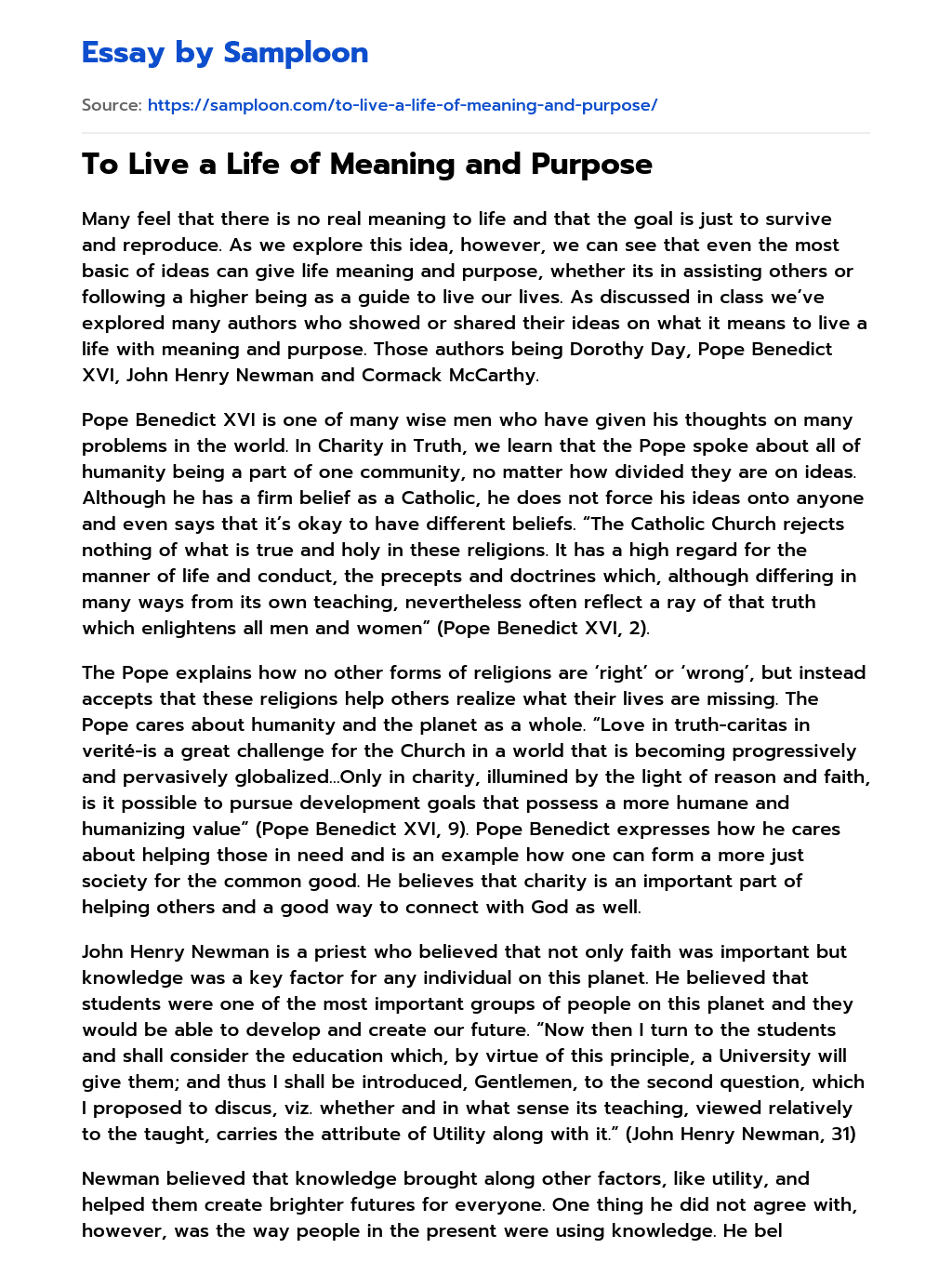 ≫ To Live a Life of Meaning and Purpose Free Essay Sample on