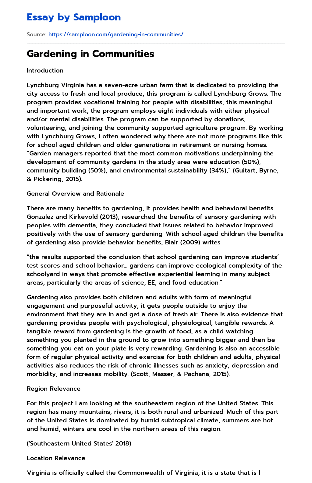 ≫ Gardening in Communities Free Essay Sample on