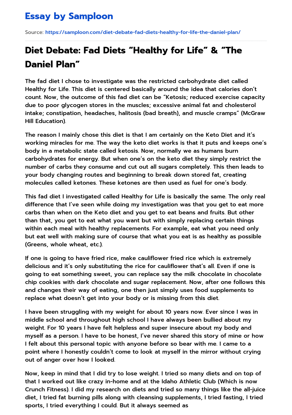 ≫ Diet Debate Fad Diets “Healthy for Life” & “The Daniel Plan” Free