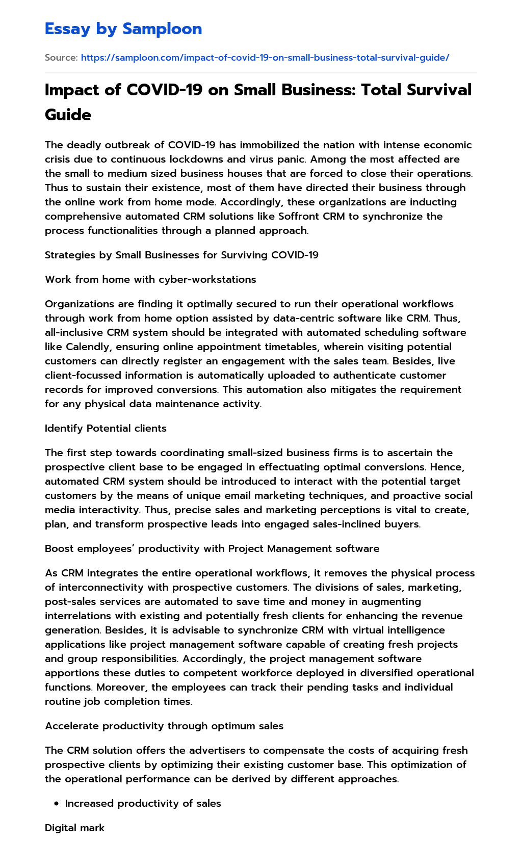 ≫ Impact of COVID19 on Small Business Total Survival Guide Free Essay