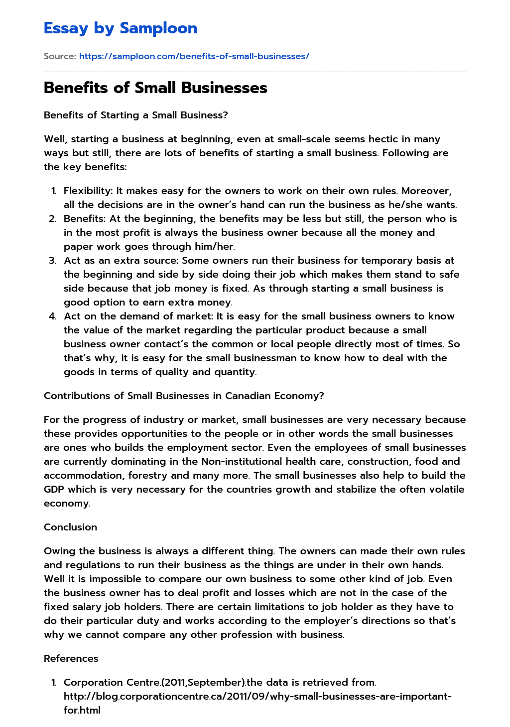 ≫ Benefits of Small Businesses Free Essay Sample on