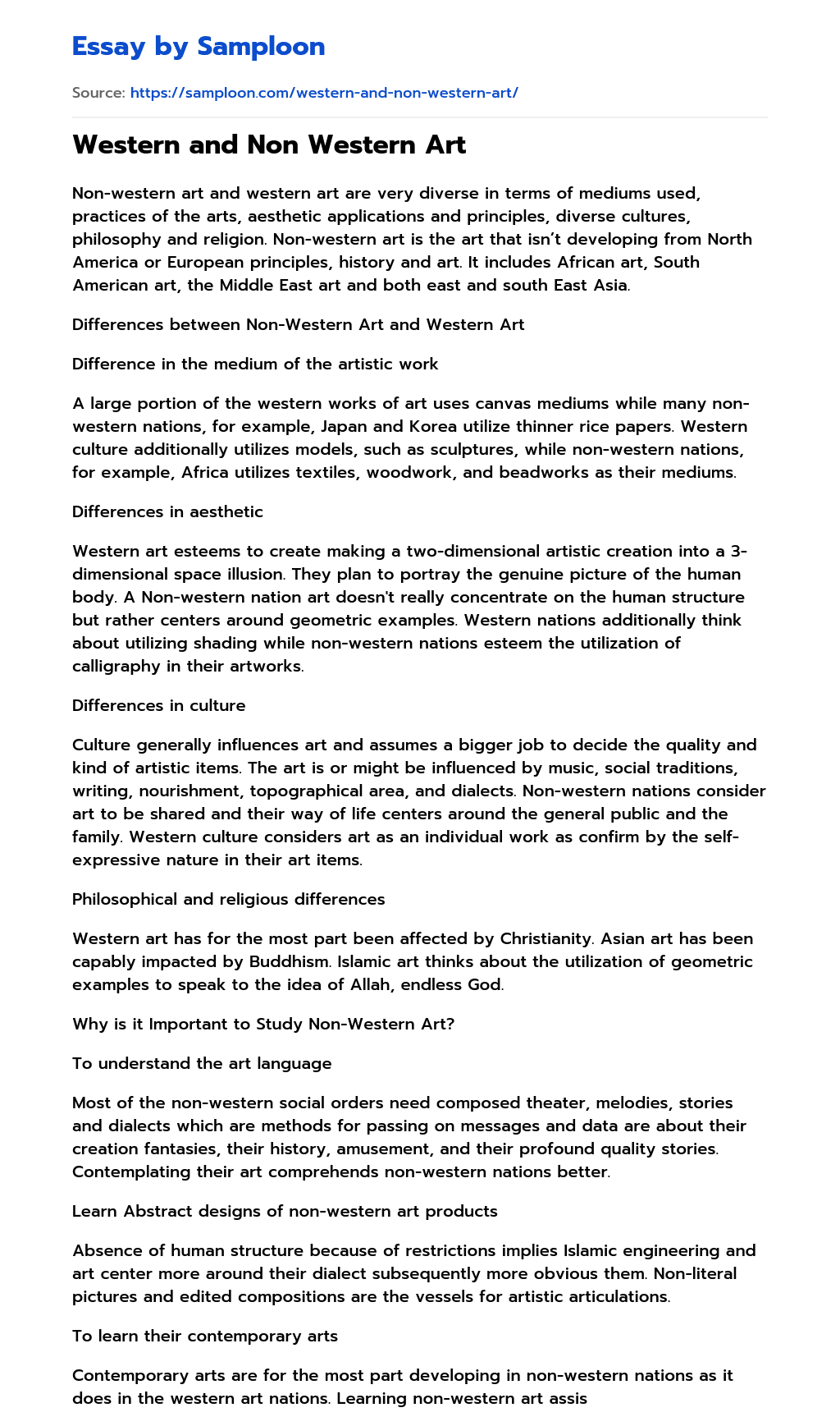 Western and Non Western Art Free Essay Sample on