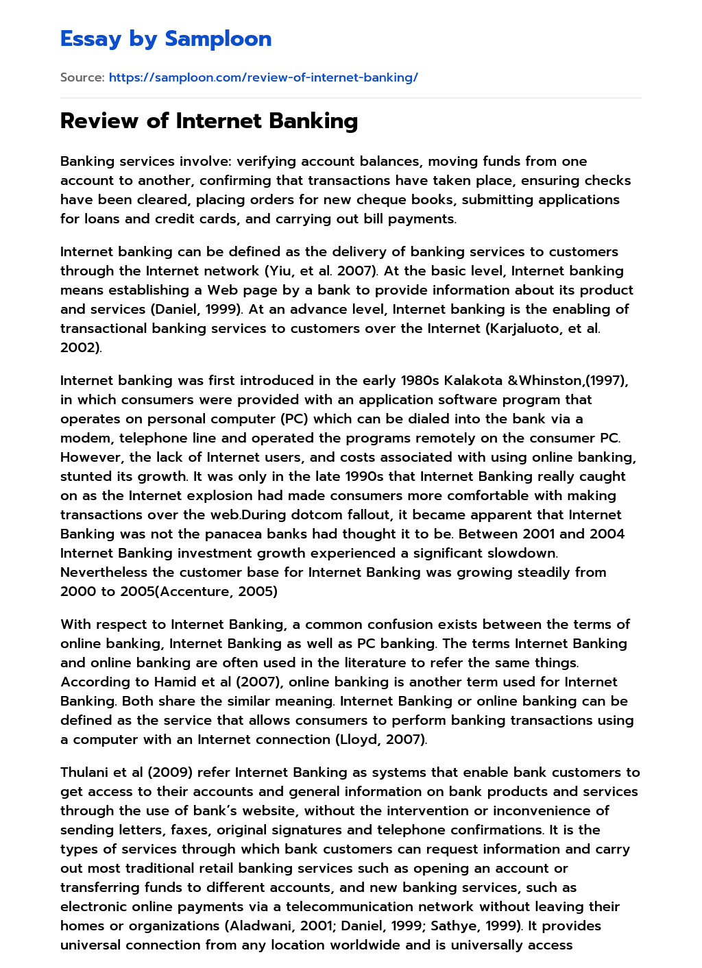 ≫ Review of Banking Free Essay Sample on