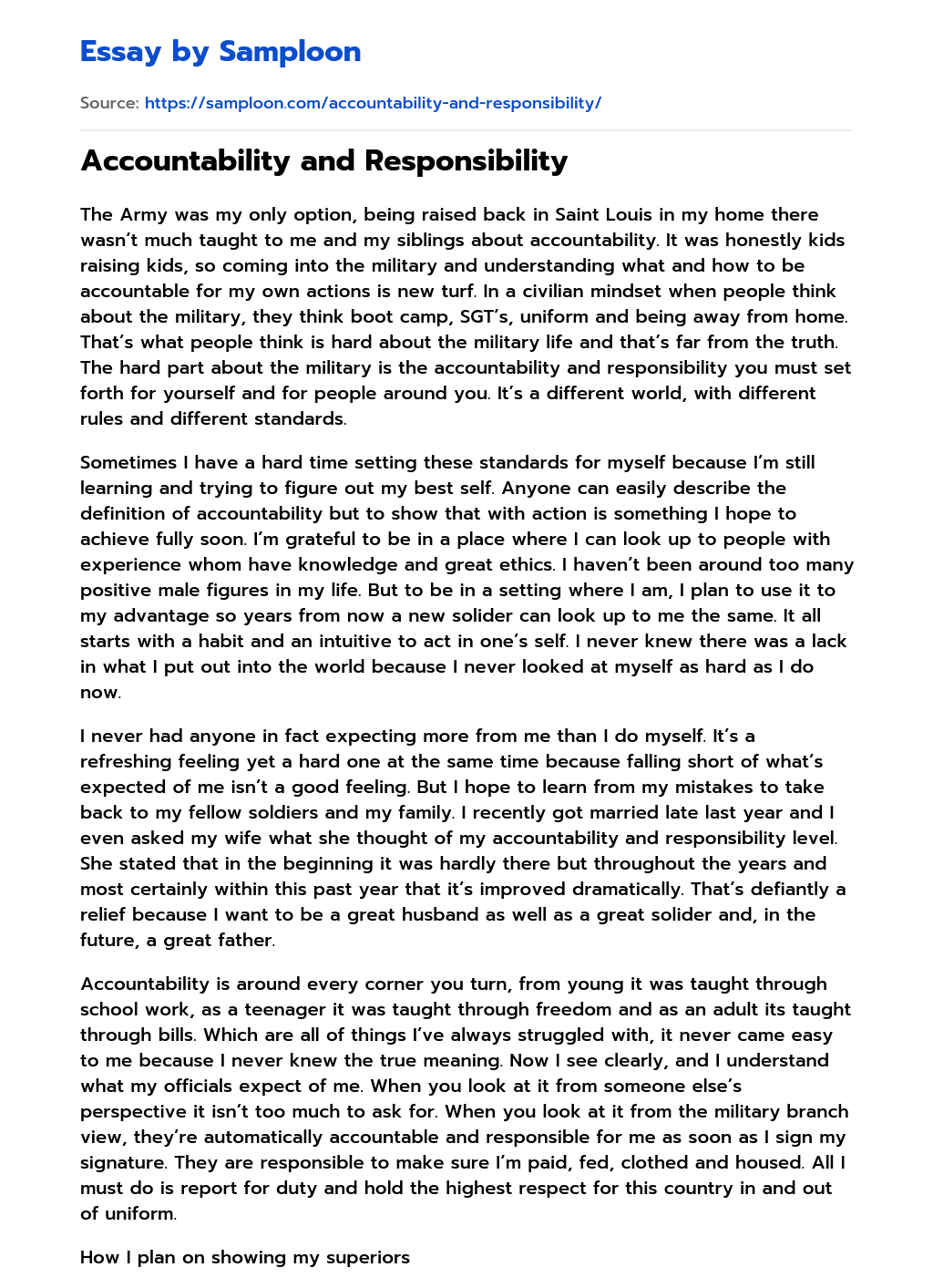 Accountability and Responsibility Argumentative Essay on