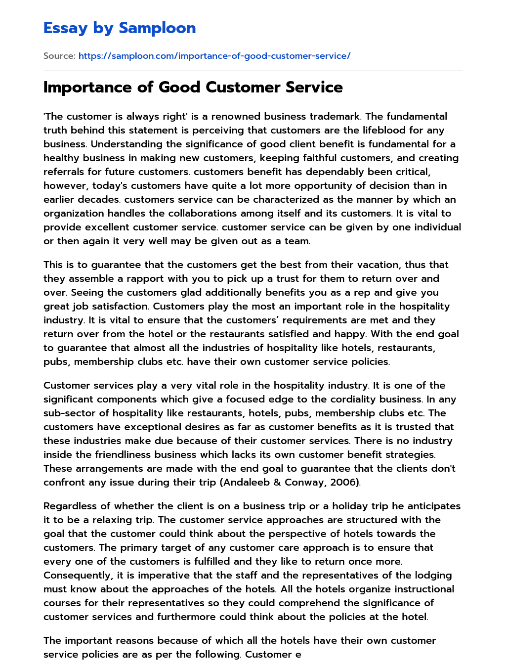 ≫ Importance of Good Customer Service Free Essay Sample on