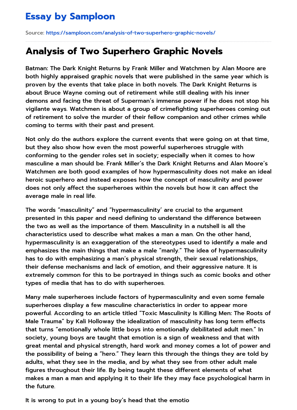 ≫ Analysis of Two Superhero Graphic Novels Free Essay Sample on