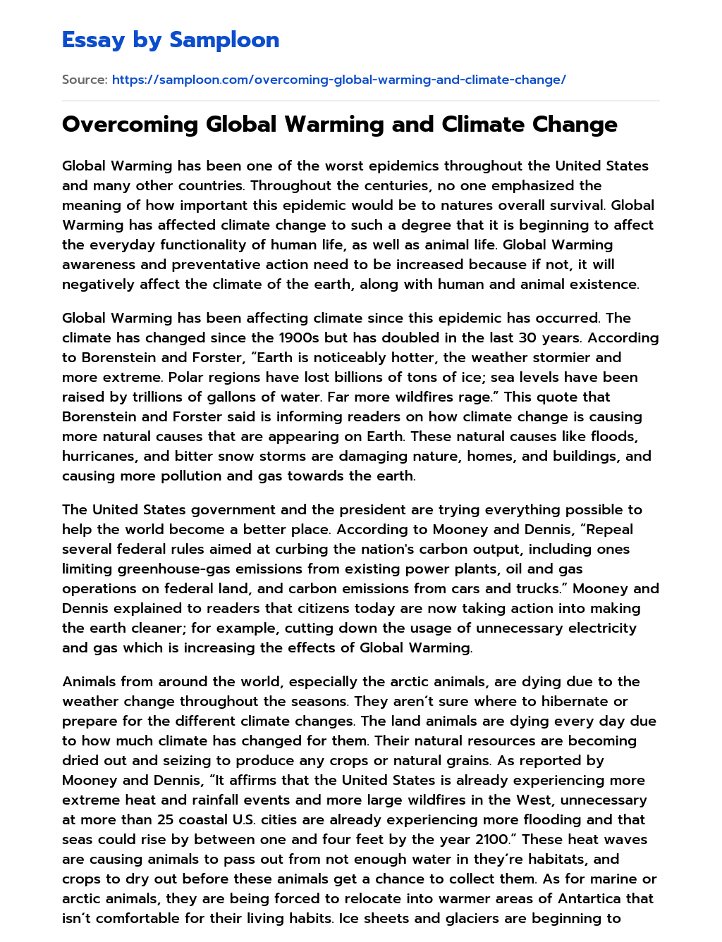≫ Global Warming and Climate Change Free Essay Sample on