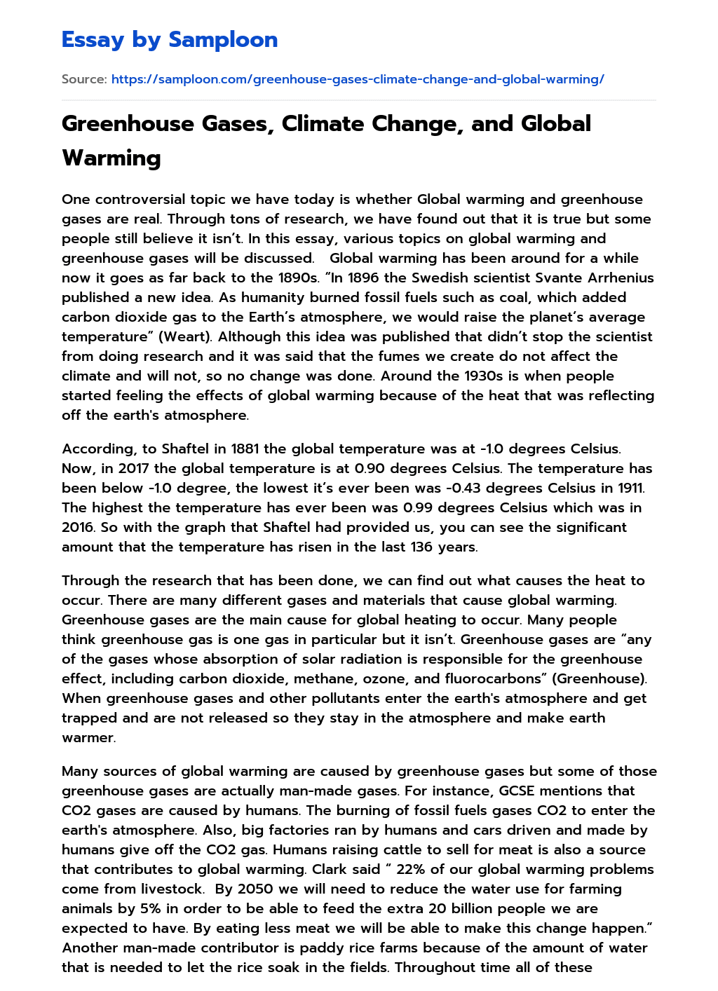 ≫ Greenhouse Gases, Climate Change, and Global Warming Free Essay