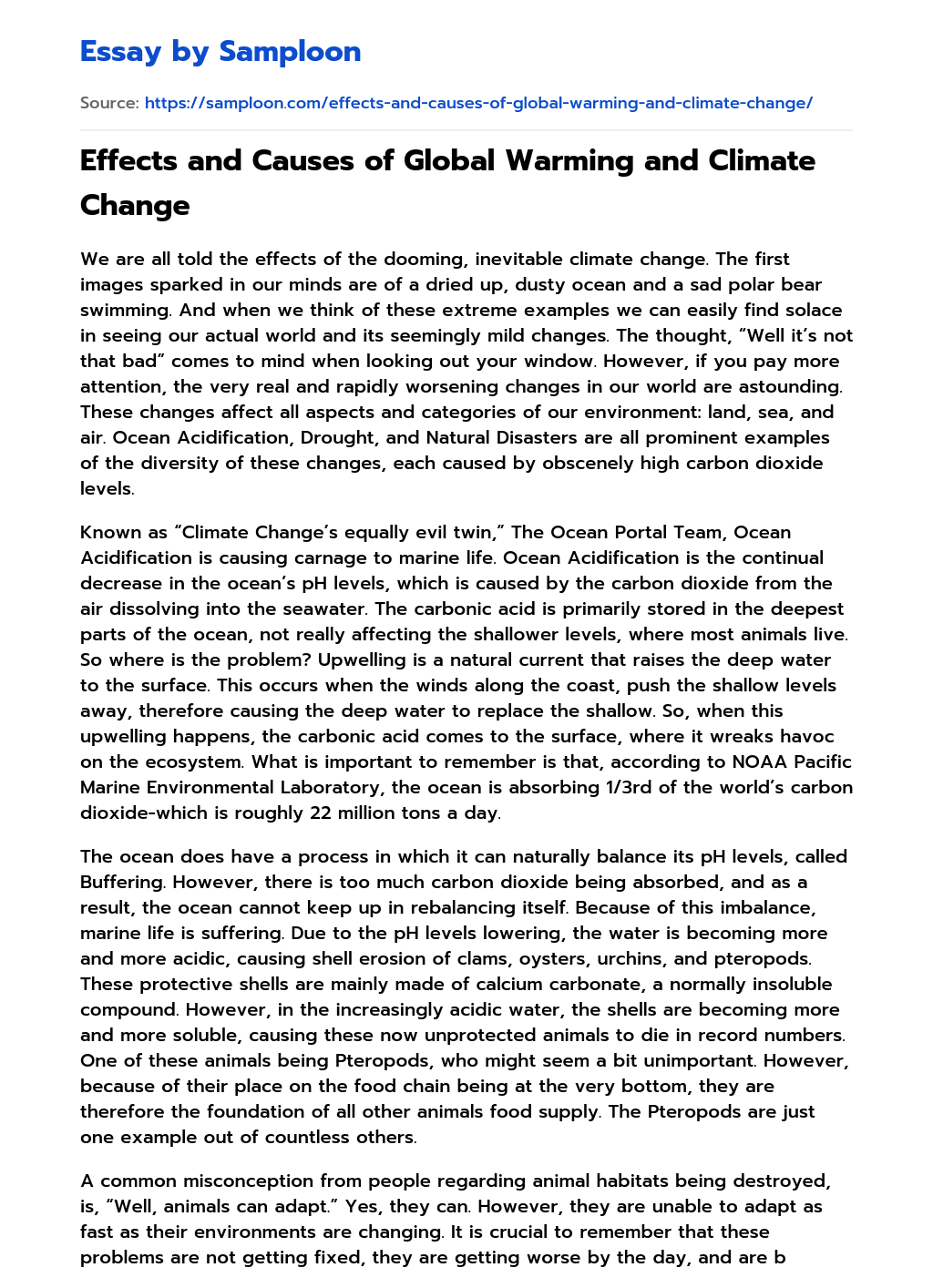 ≫ Effects and Causes of Global Warming and Climate Change Free Essay
