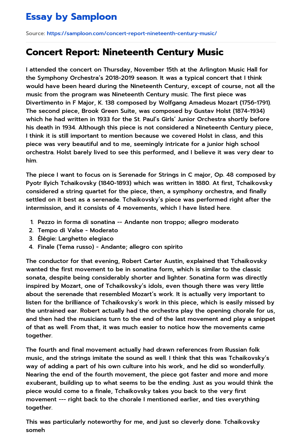 Concert Report Century Music Reflective Essay on