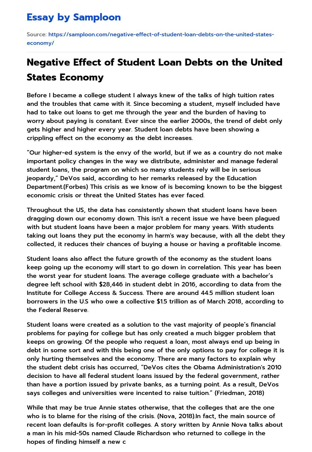 ≫ Negative Effect of Student Loan Debts on the United States Economy