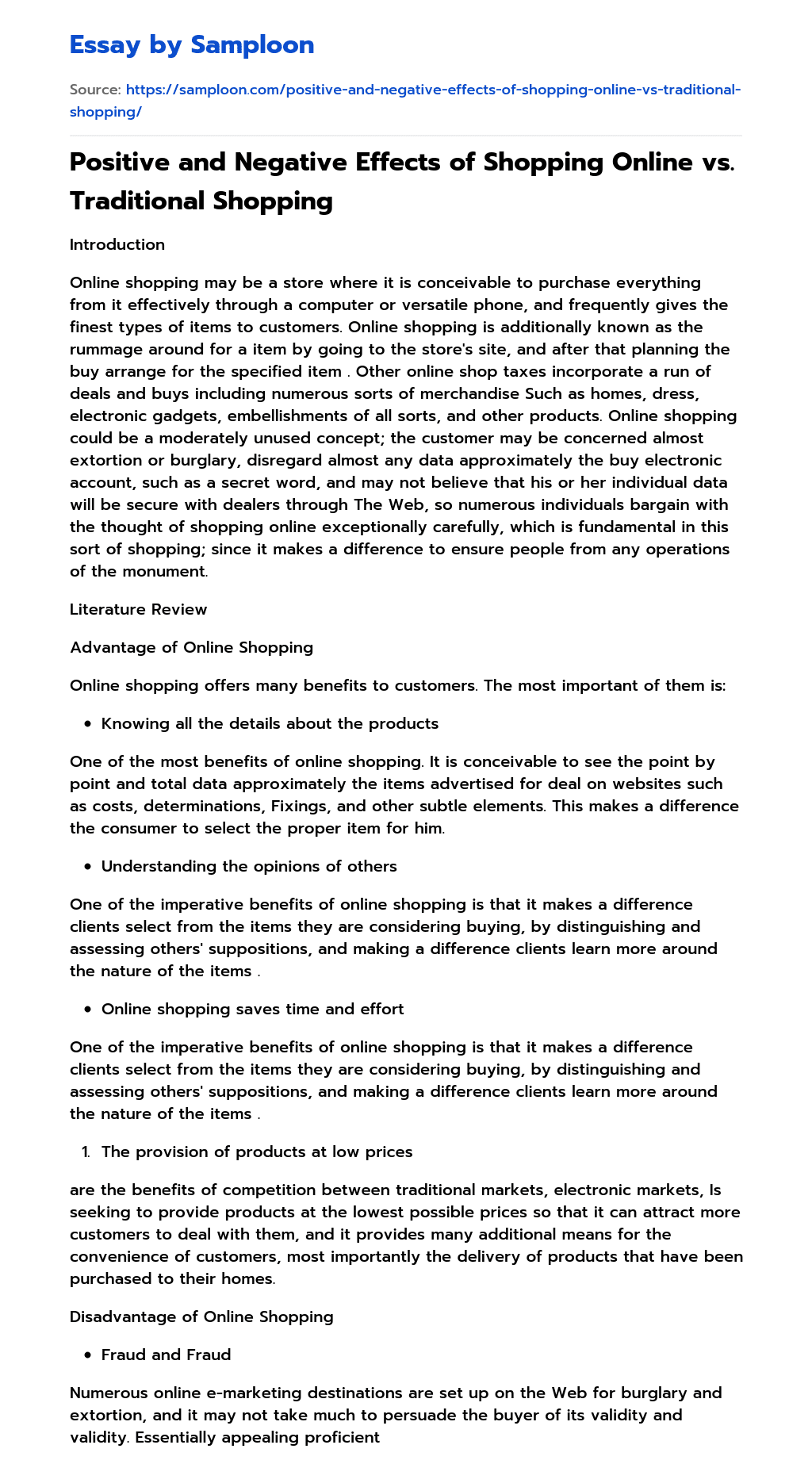 Positive and Negative Effects of Shopping Online vs. Traditional