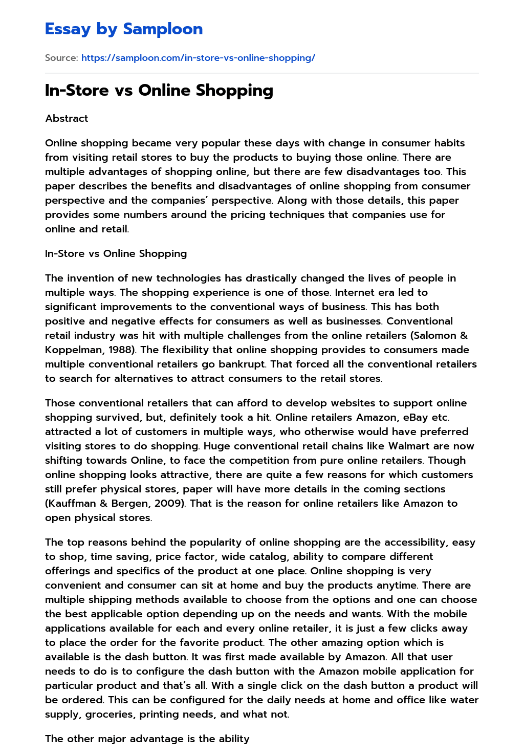 ≫ InStore vs Online Shopping Free Essay Sample on