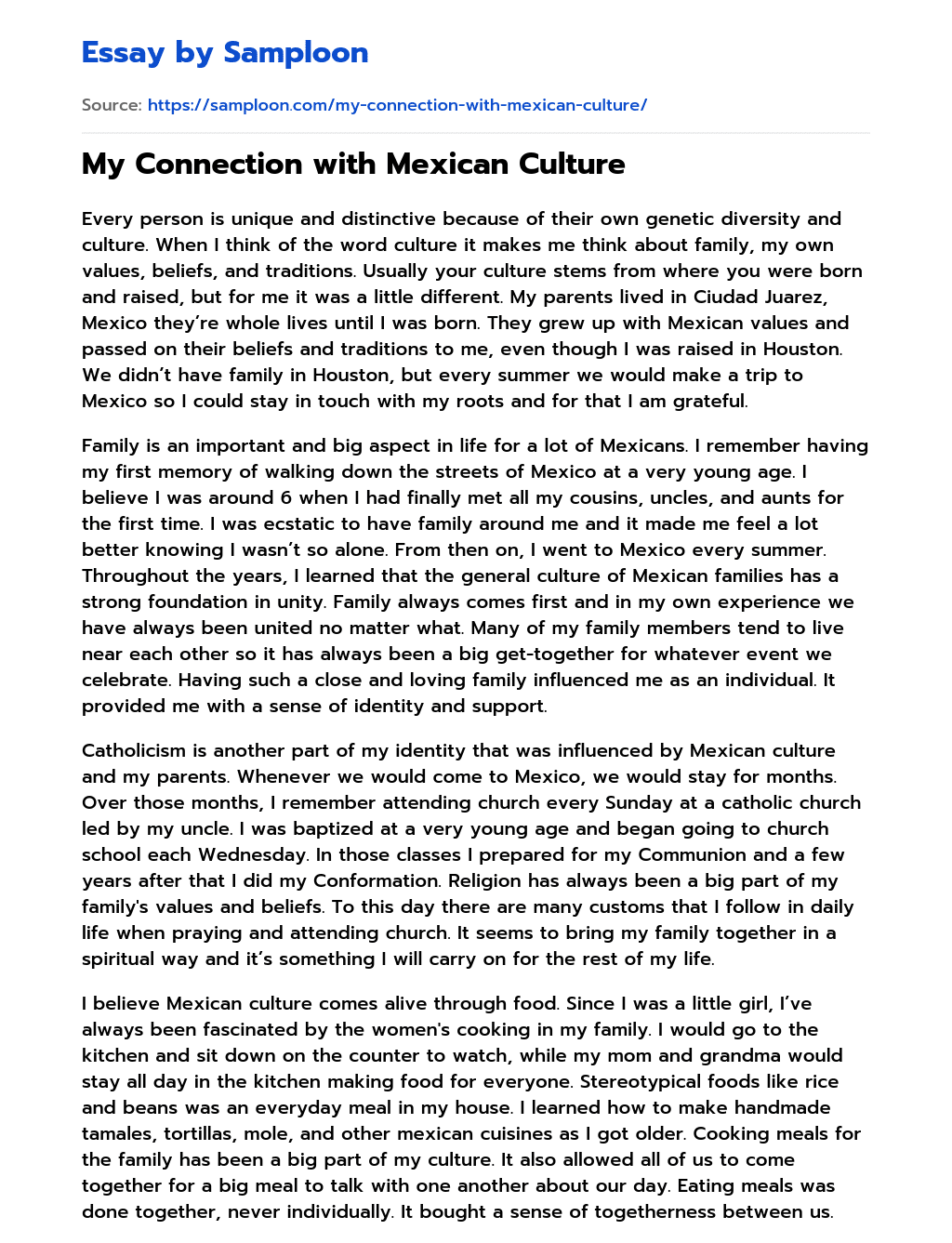 ≫ My Connection with Mexican Culture Free Essay Sample on