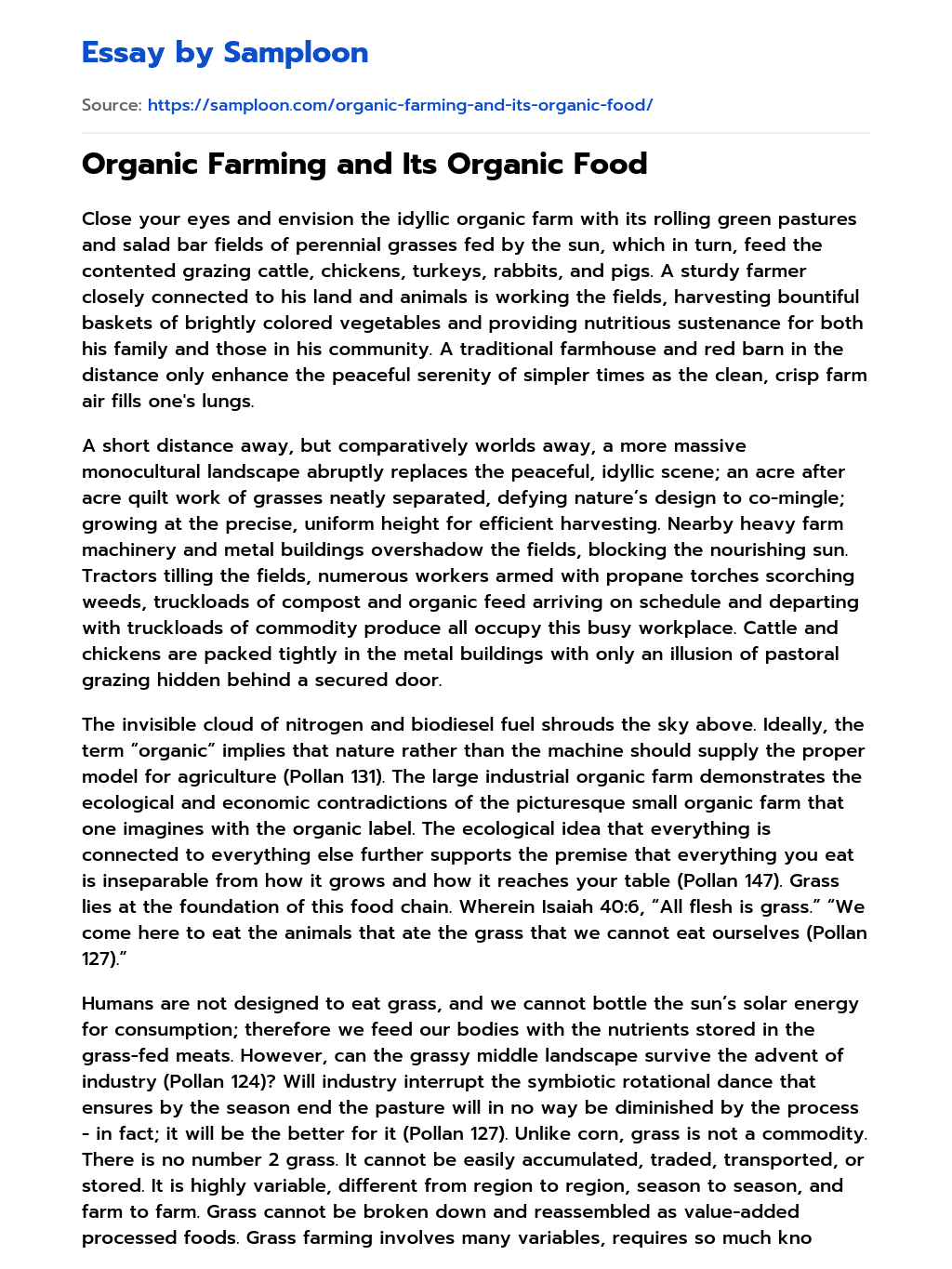 ≫ Organic Farming and Its Organic Food Free Essay Sample on