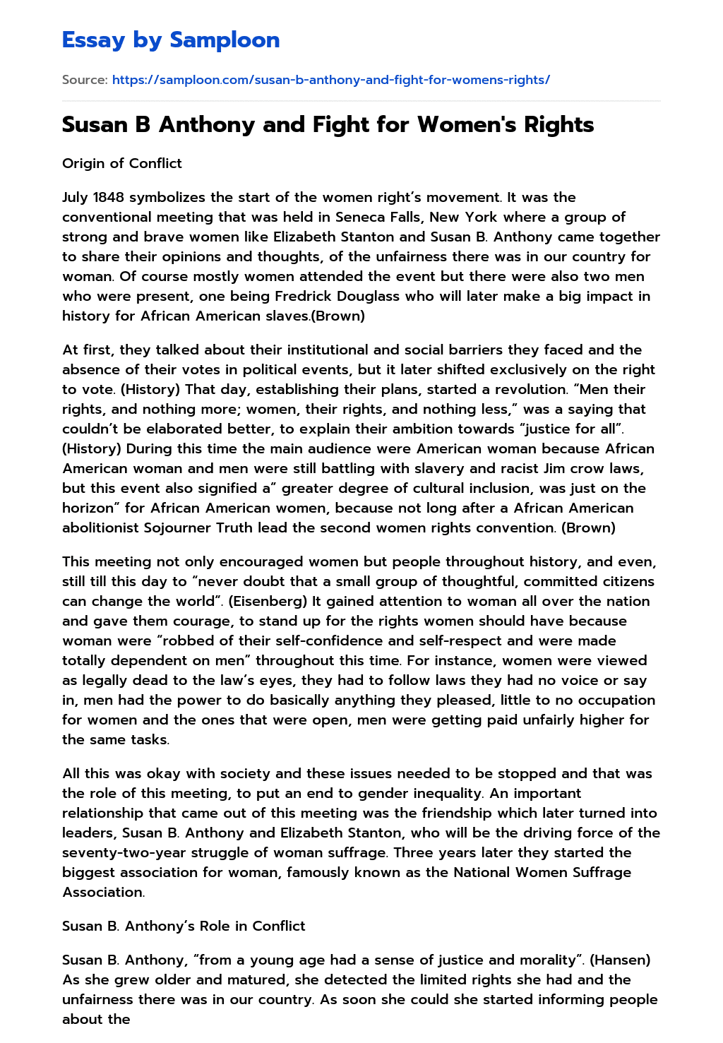 ≫ Susan B Anthony and Fight for Women's Rights Free Essay Sample on