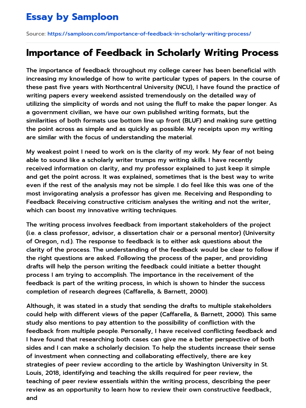 ≫ Importance of Feedback in Scholarly Writing Process Free Essay Sample