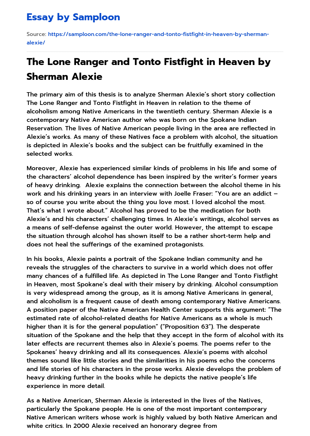 The Lone Ranger and Tonto Fistfight in Heaven by Sherman Alexie Free