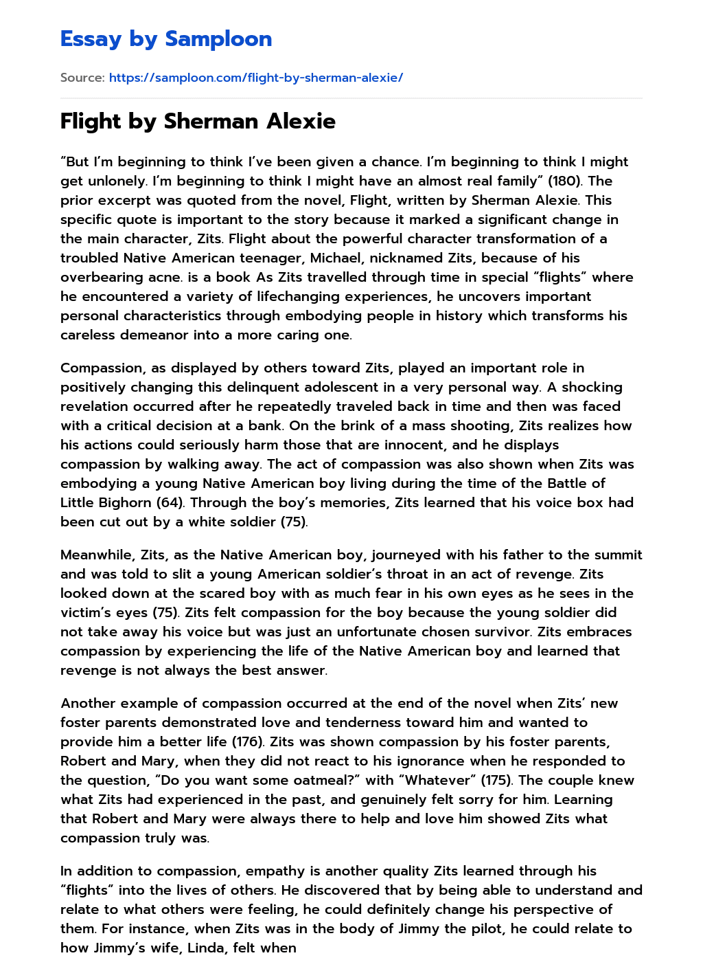 ≫ Flight by Sherman Alexie Free Essay Sample on