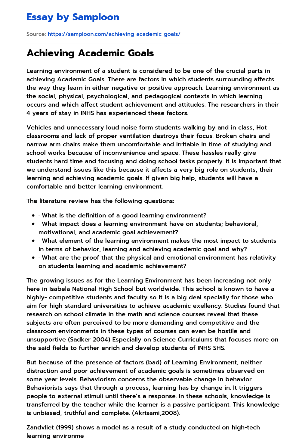 ≫ Achieving Academic Goals Free Essay Sample on