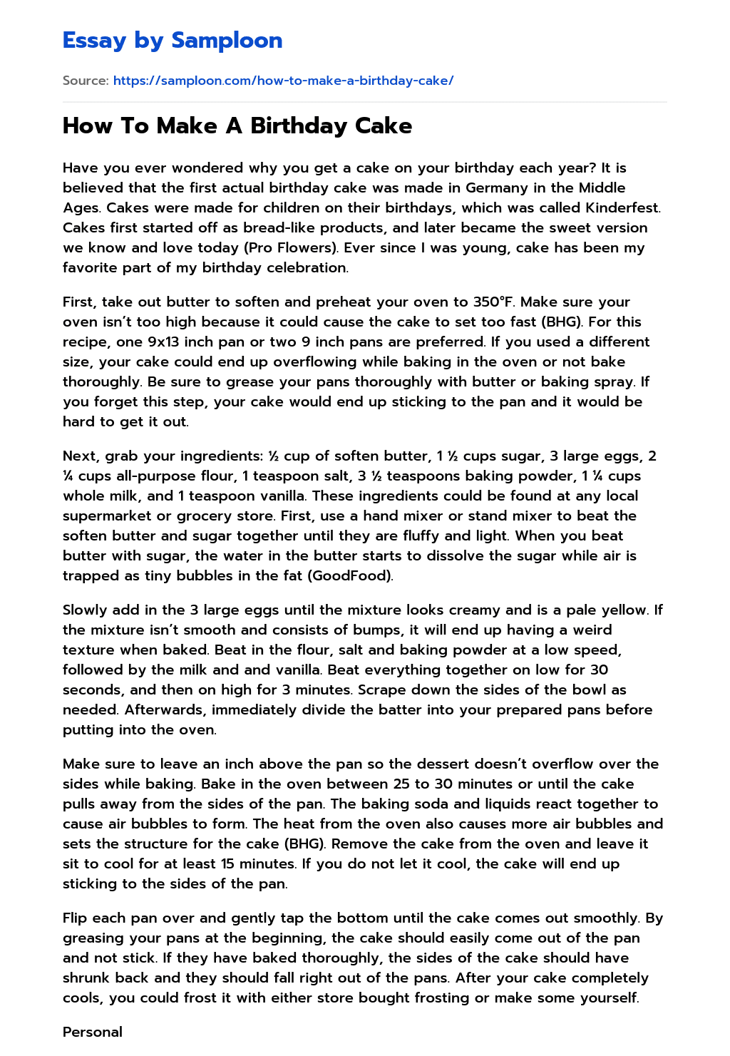 ≫ How To Make A Birthday Cake Free Essay Sample on