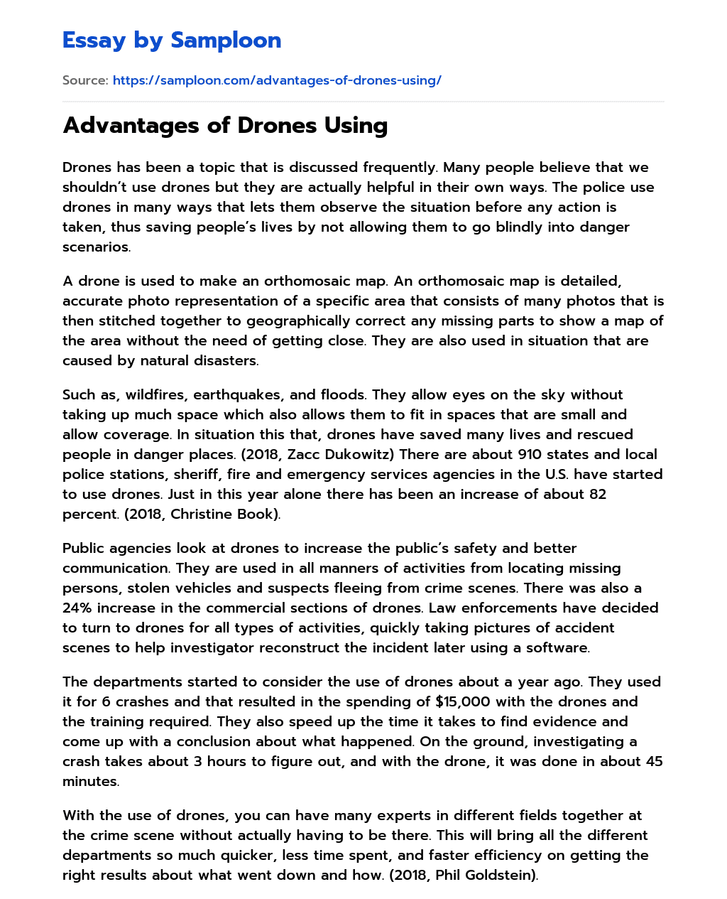 ≫ Advantages of Drones Using Free Essay Sample on