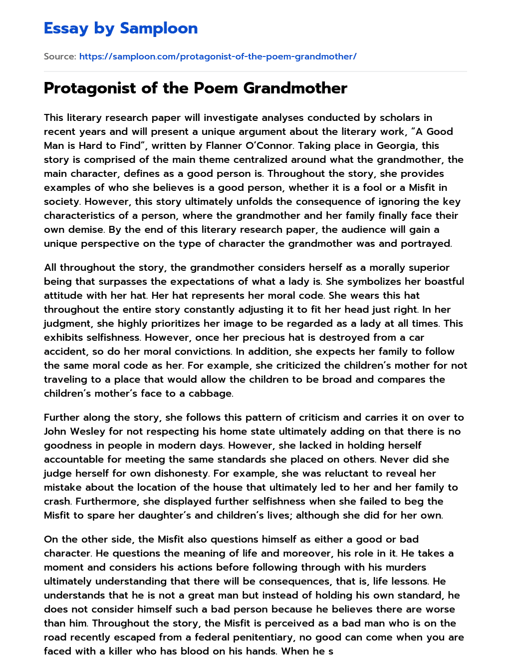 Protagonist of the Poem Grandmother Personal Essay on