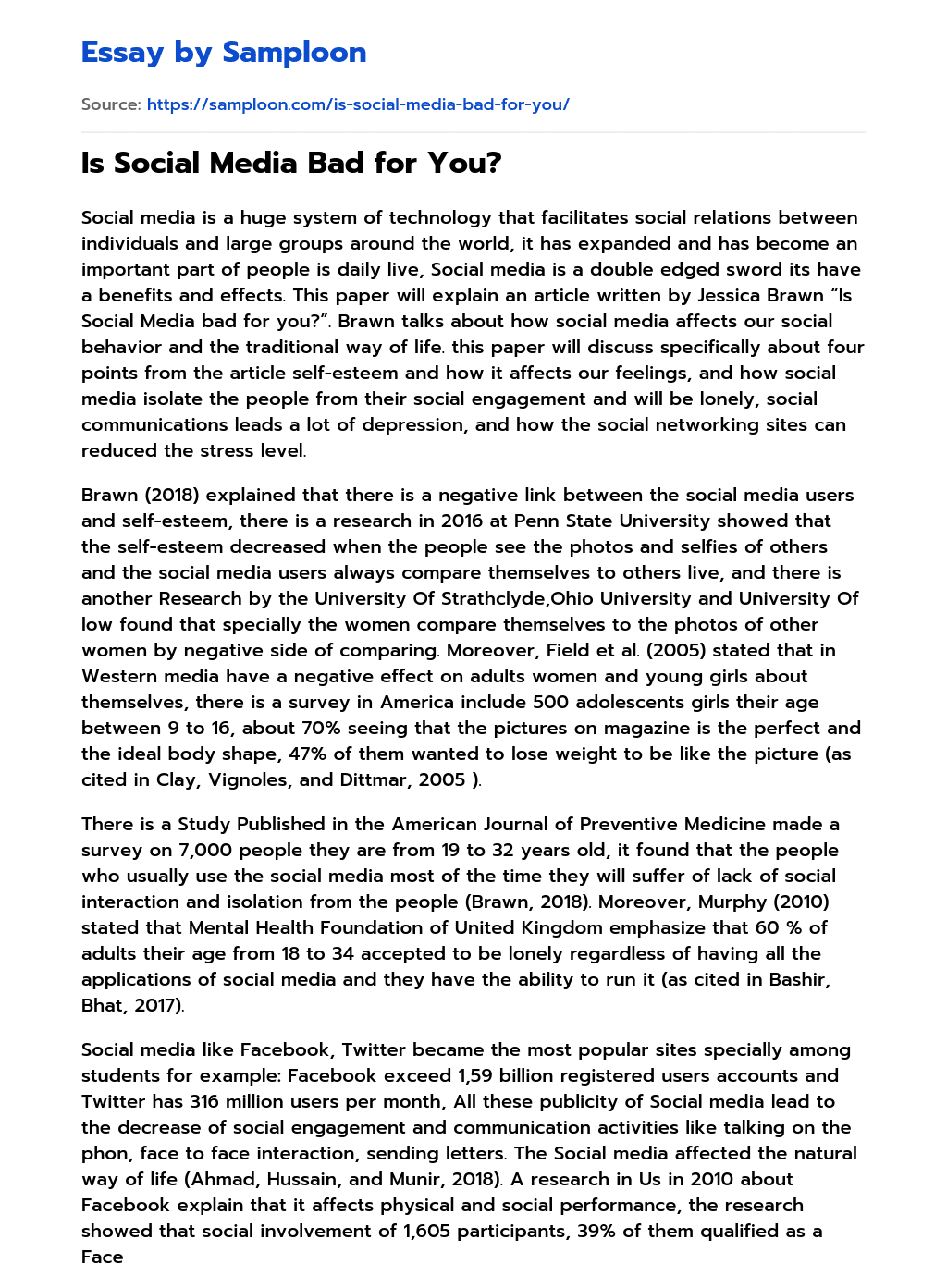 ≫ Is Social Media Bad for You? Free Essay Sample on