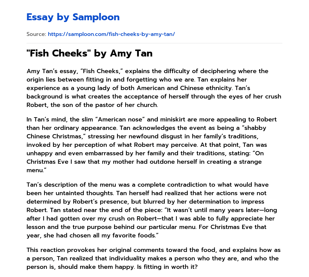 ≫ "Fish Cheeks" by Amy Tan Free Essay Sample on