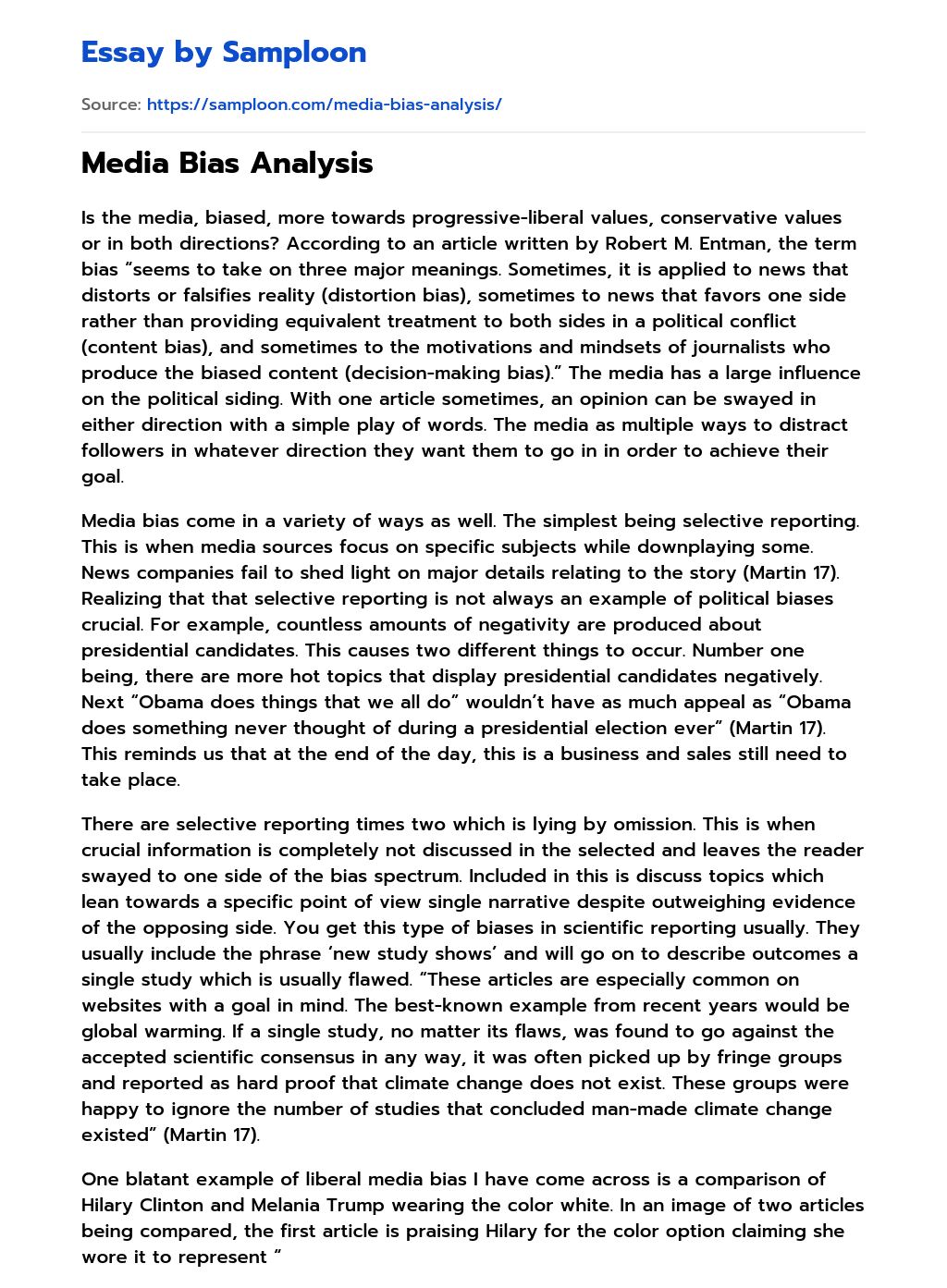 ≫ Media Bias Analysis Free Essay Sample on