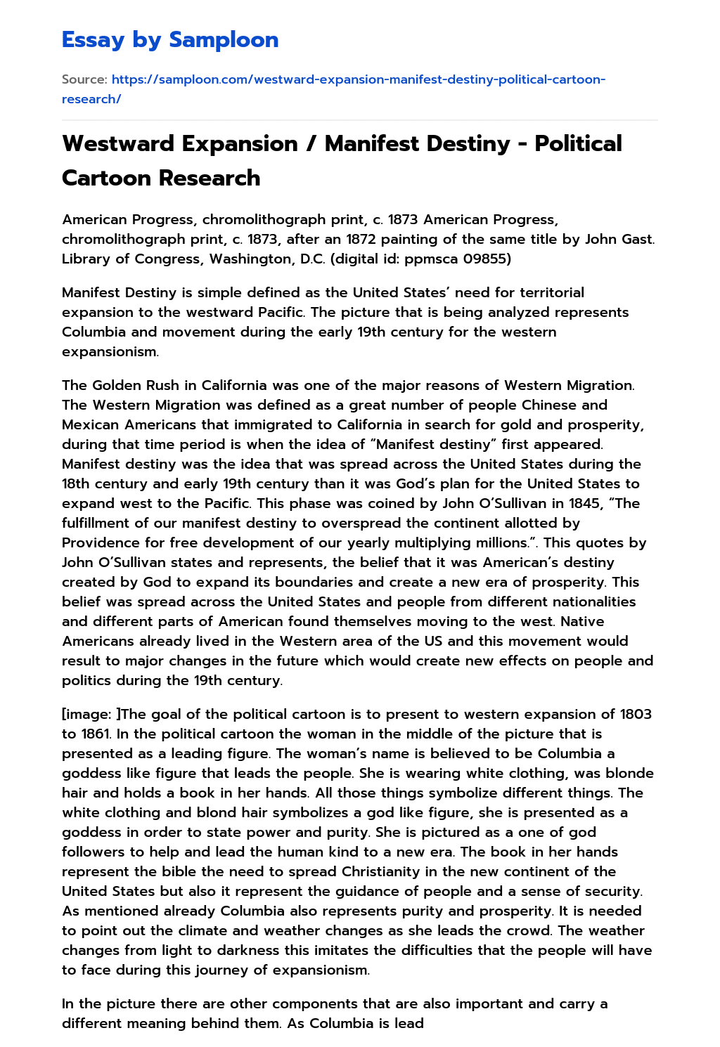 Westward Expansion / Manifest Destiny Political Cartoon Research