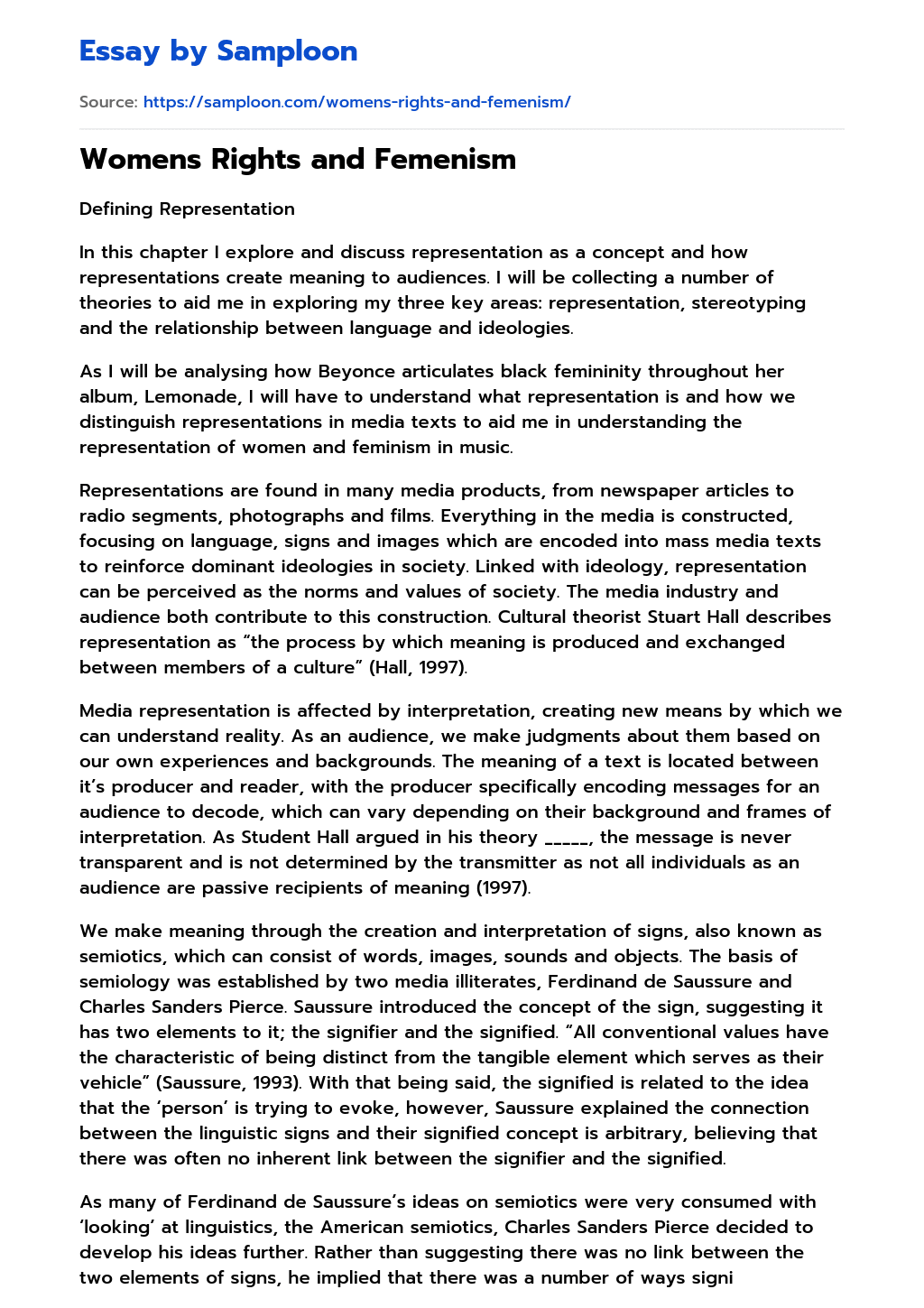 ≫ Womens Rights and Femenism Free Essay Sample on