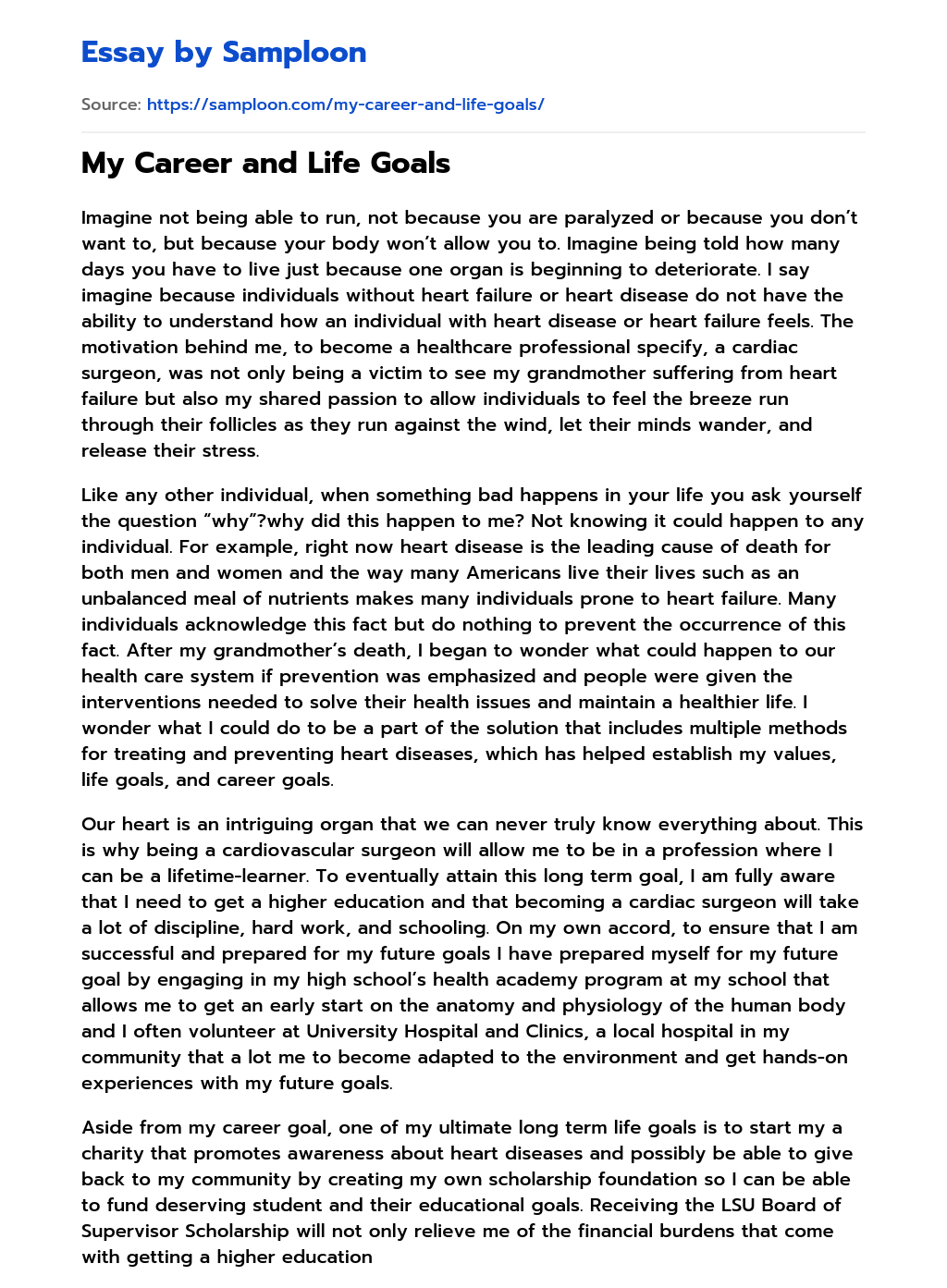 ≫ My Career and Life Goals Free Essay Sample on