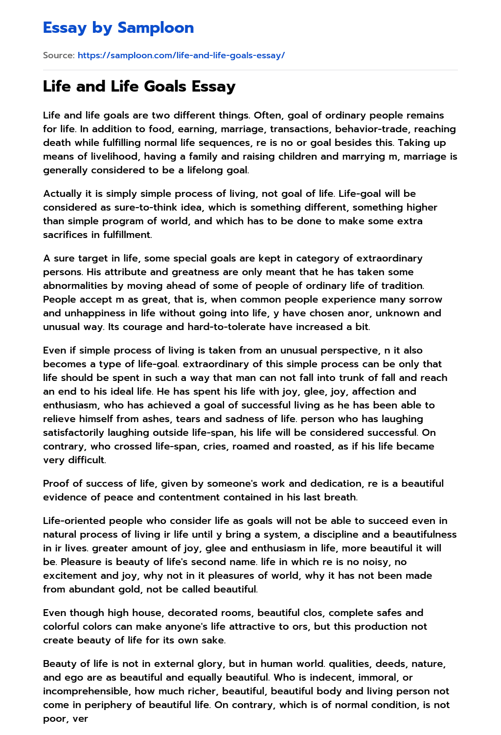 ≫ Life and Life Goals Essay Free Essay Sample on