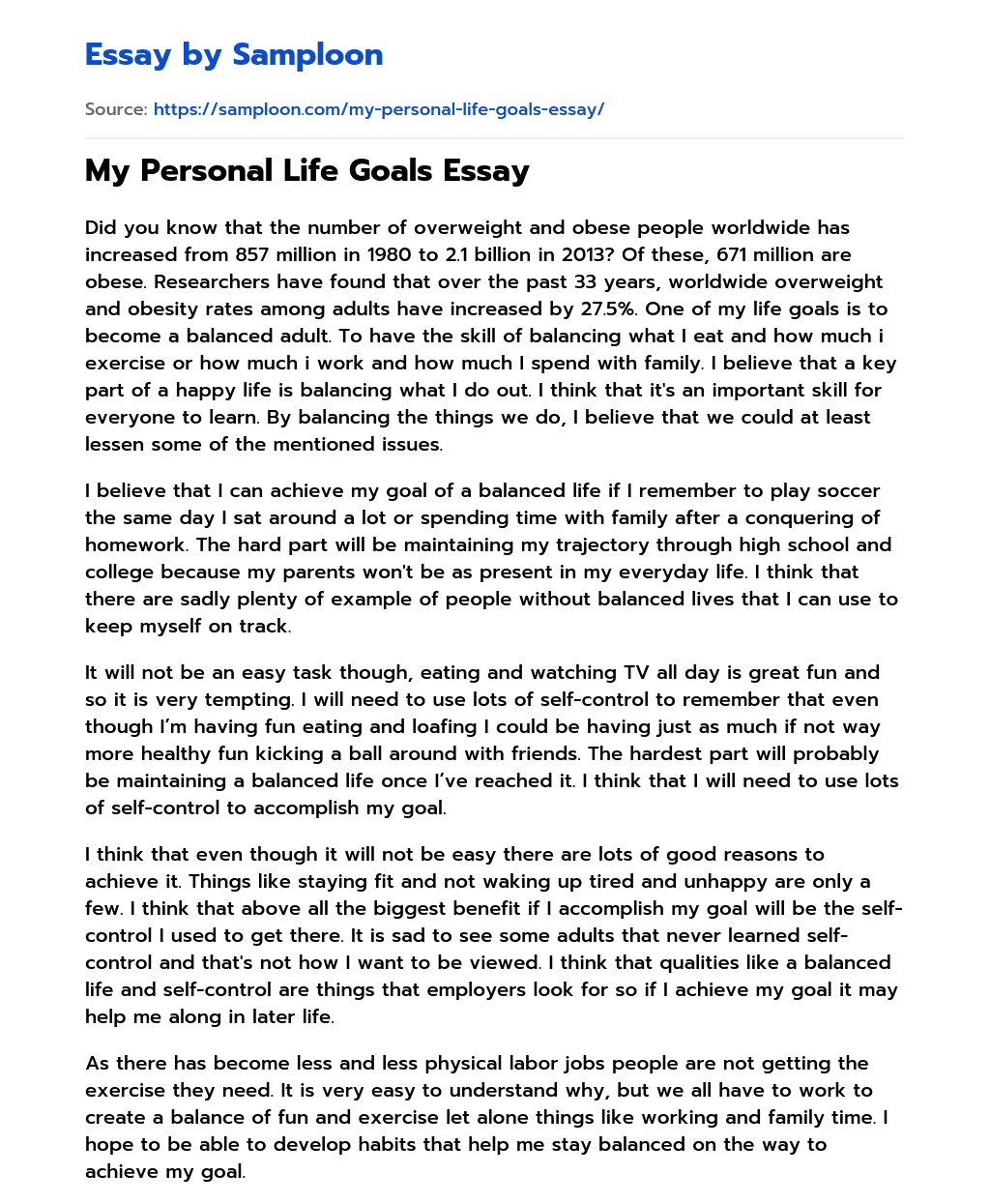 ≫ My Personal Life Goals Essay Free Essay Sample on