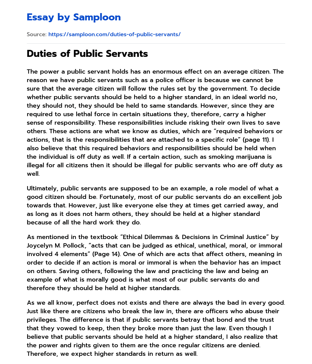 ≫ Duties of Public Servants Free Essay Sample on