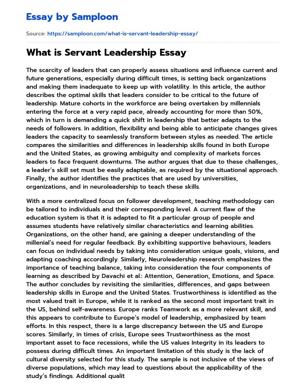 ≫ What is Servant Leadership Essay Free Essay Sample on