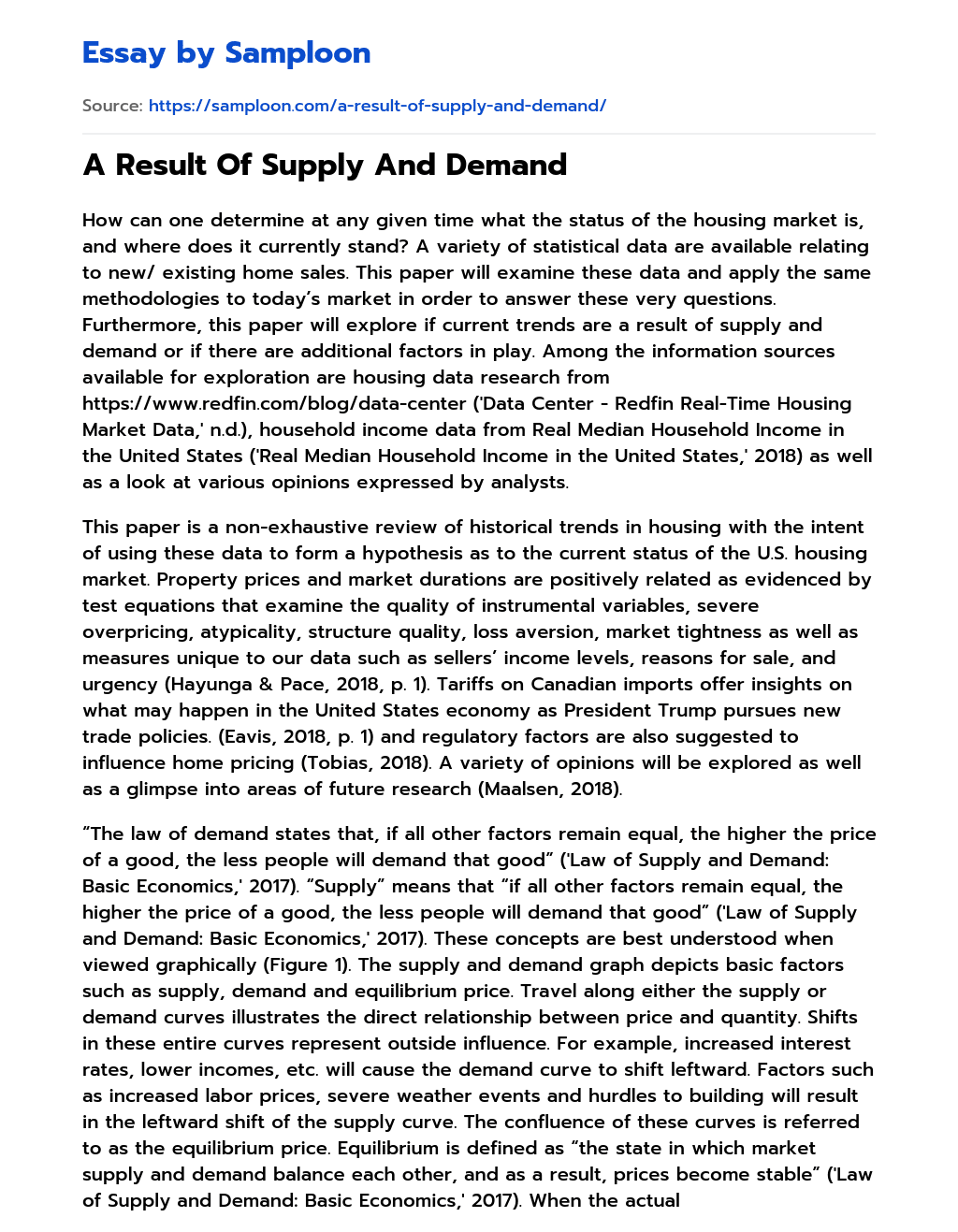 ≫ A Result Of Supply And Demand Free Essay Sample on