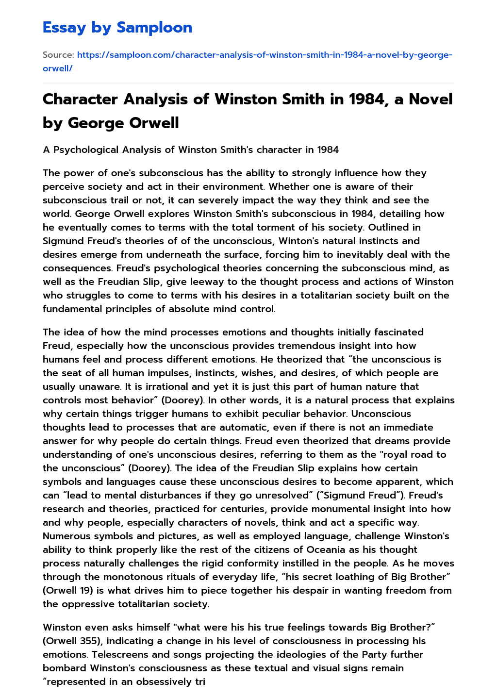 ≫ Character Analysis of Winston Smith in 1984, a Novel by Orwell