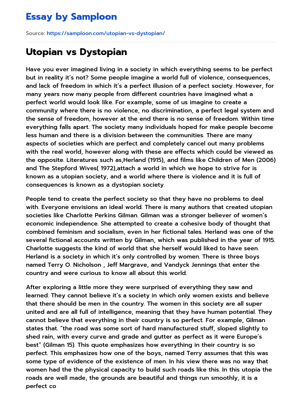 ≫ Utopian vs Dystopian Free Essay Sample on