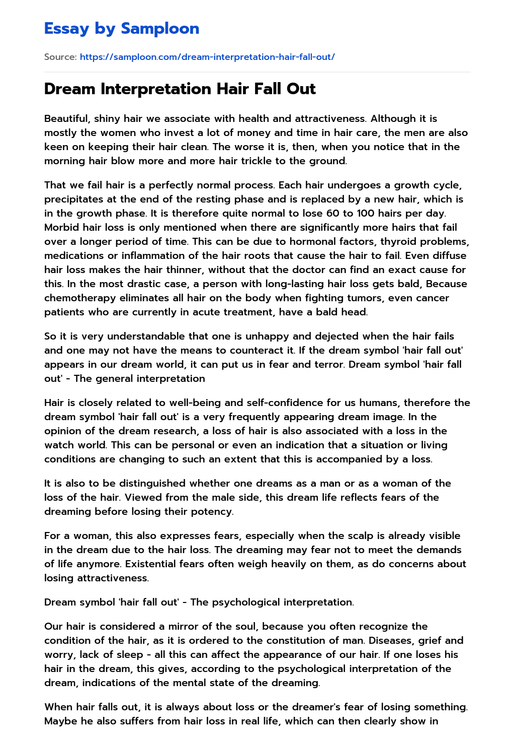 ≫ Dream Interpretation Hair Fall Out Free Essay Sample on