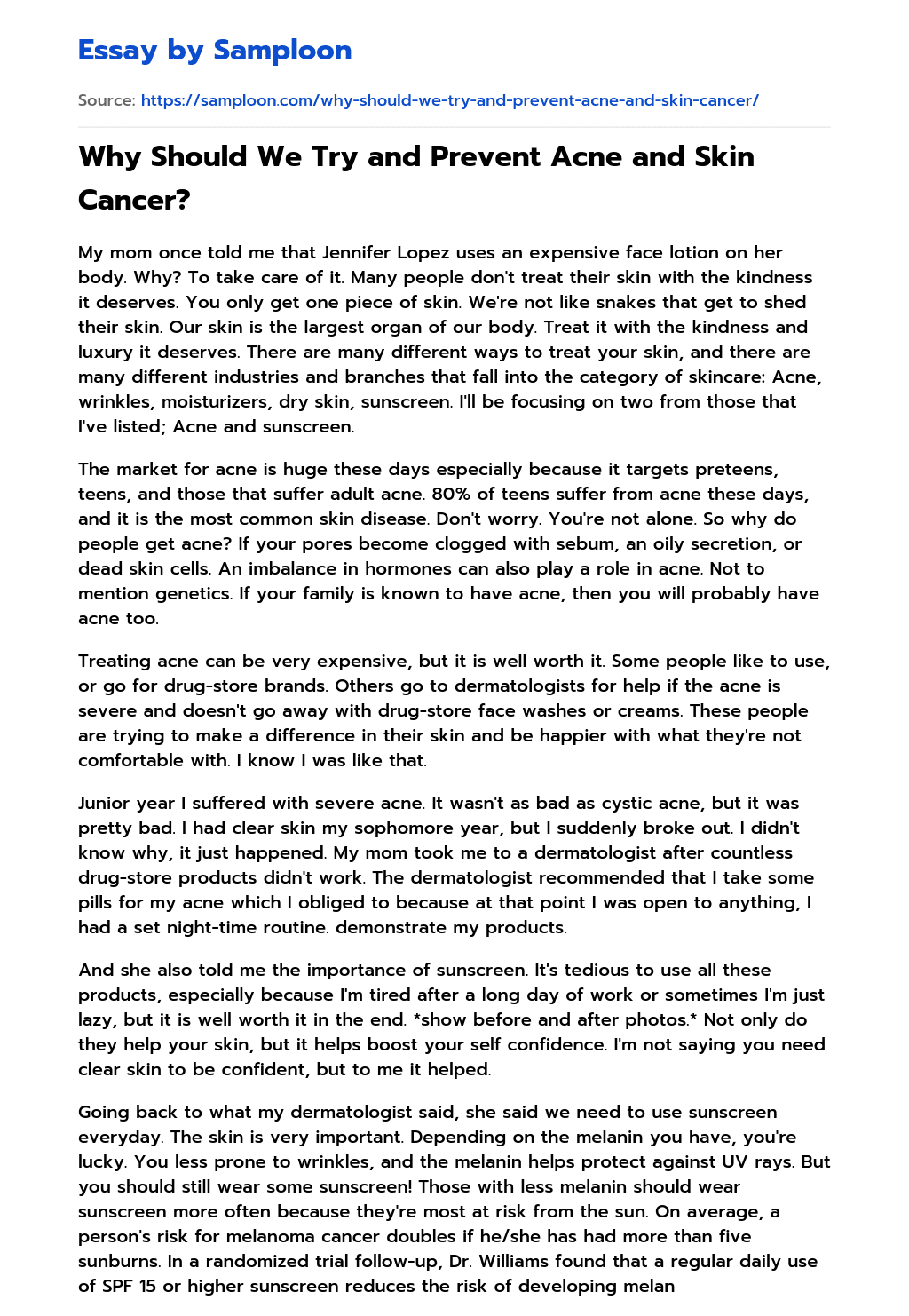 ≫ Why Should We Try and Prevent Acne and Skin Cancer? Free Essay Sample