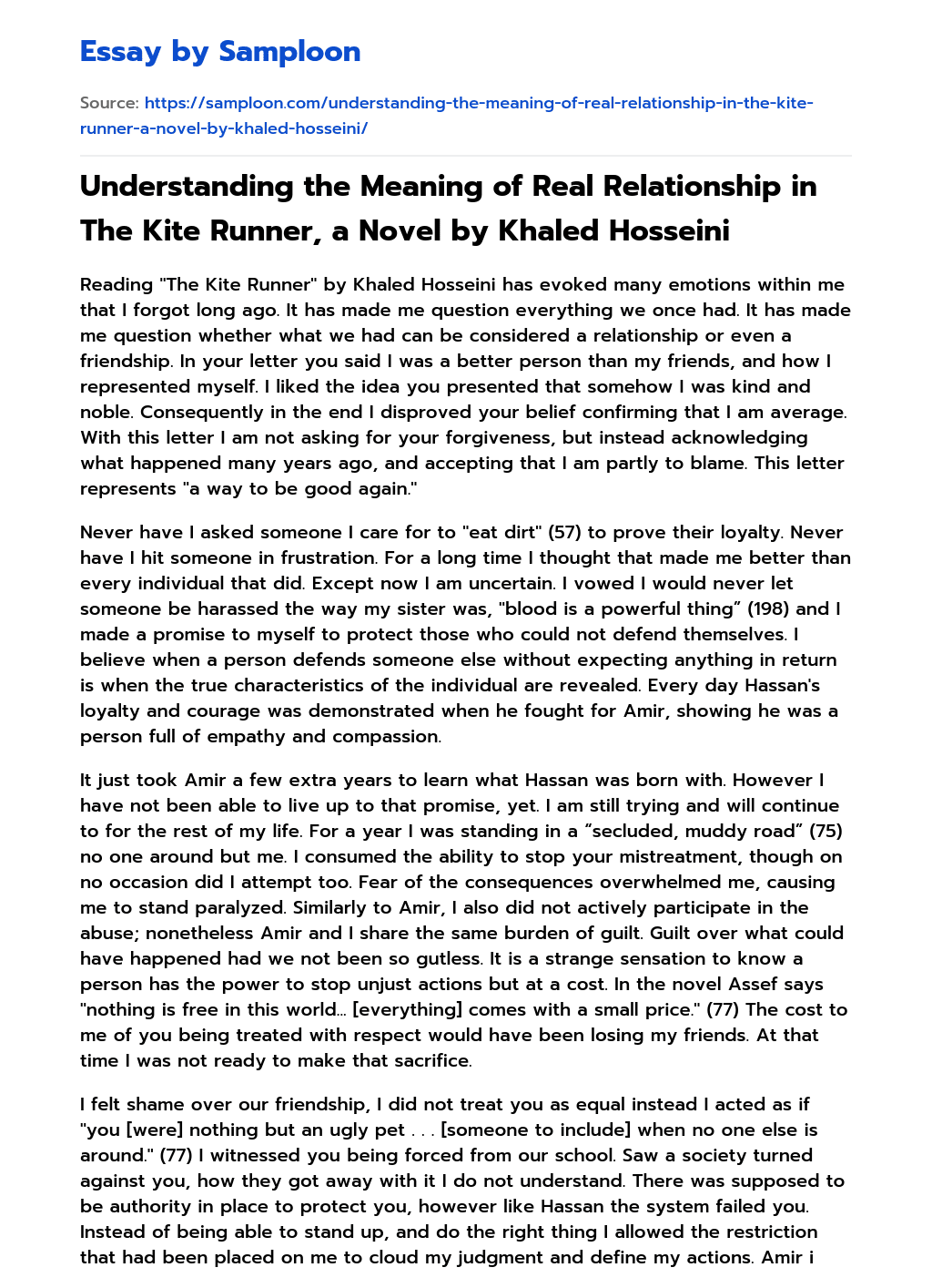 ≫ Understanding the Meaning of Real Relationship in The Kite Runner, a