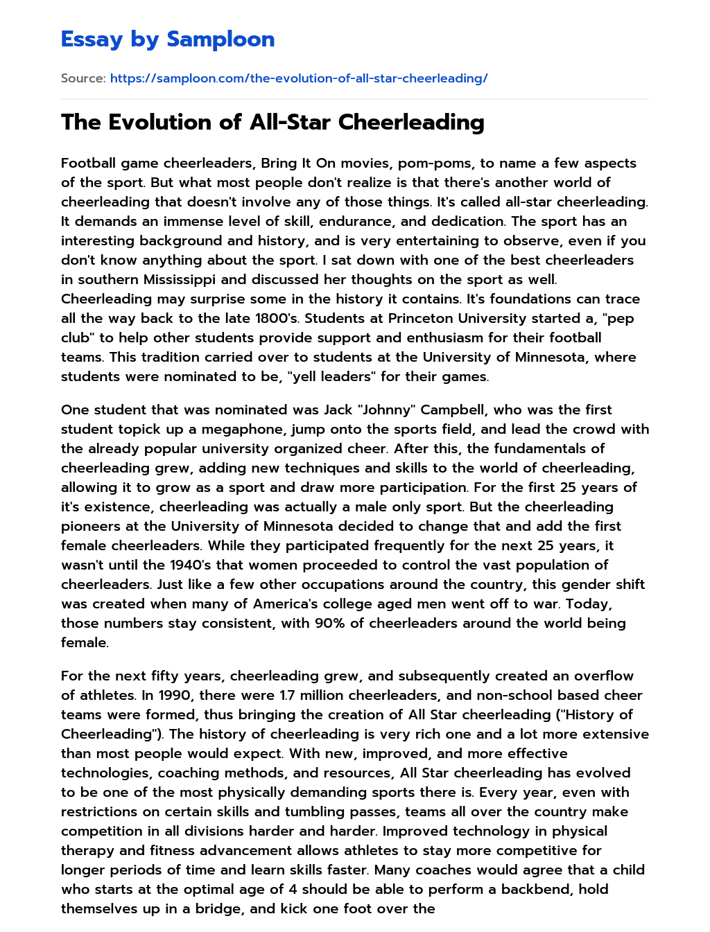 ≫ The Evolution of AllStar Cheerleading Free Essay Sample on